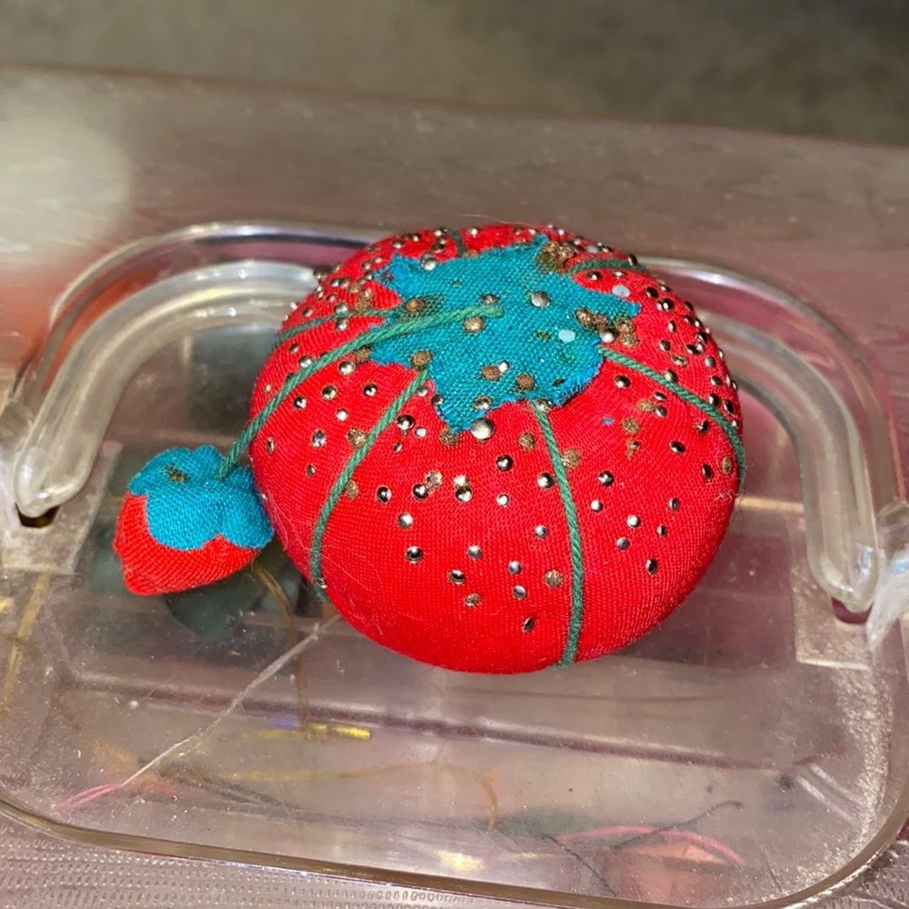Vintage Tomato/Strawberry Pin Cushion with Pepper Needle Sharpener.
